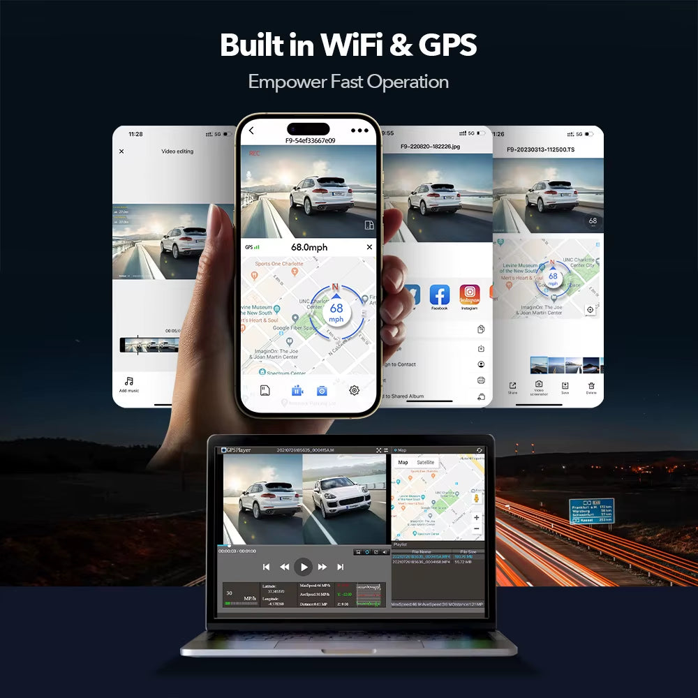 F9 Dash Cam 4K Front and Rear Wifi GPS Car Camera for Parking Mode Car Dvr for Night Vision Car Recorder by App Control