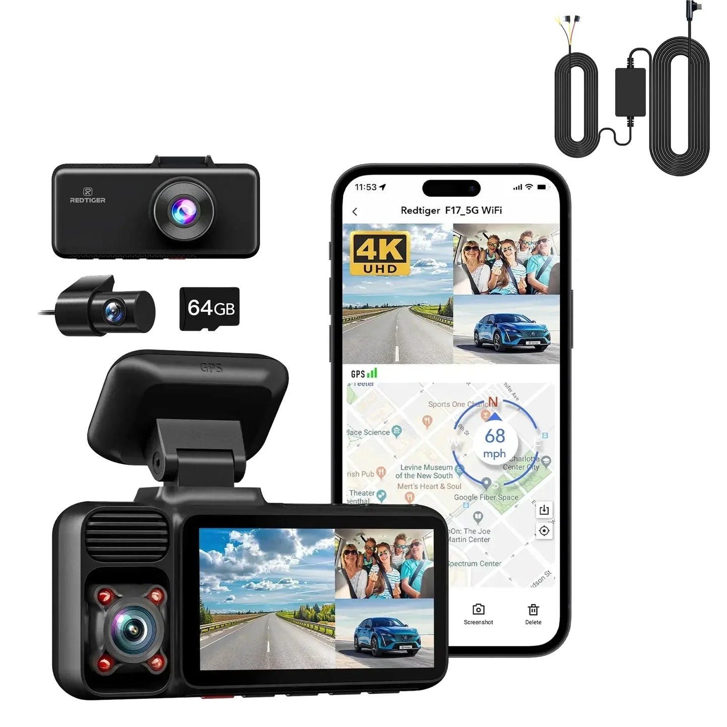 F17 4K 3 Car Cameras 5.8Ghz Wifi Dash Camera for IR Night Vision Car Dvr for Wifi Dash Cameras Built-In Gps WDR