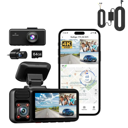F17 4K 3 Car Cameras 5.8Ghz Wifi Dash Camera for IR Night Vision Car Dvr for Wifi Dash Cameras Built-In Gps WDR