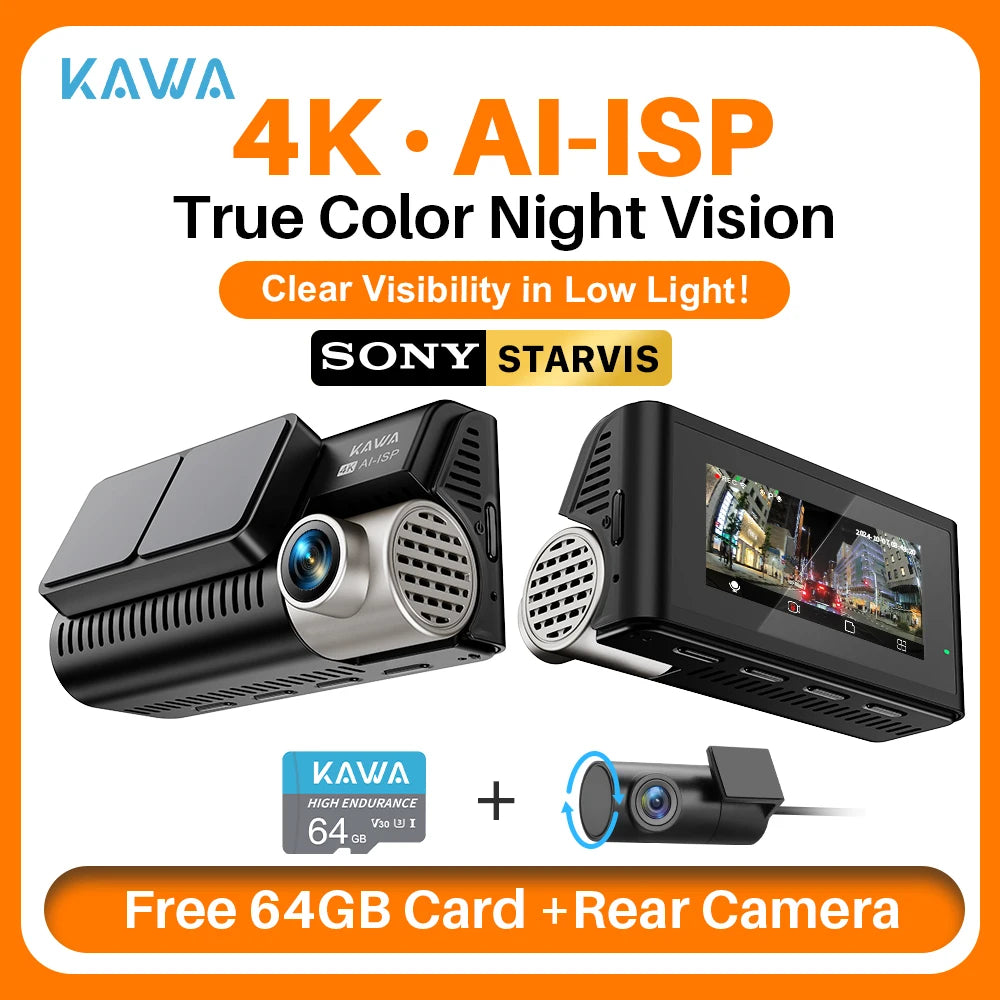 D11 Front and Rear Dash Cam 4K Wifi Car DVR GPS Video Recorder AI-ISP Color Night Vision, Sony Starvis AUTO Dual Dashcam