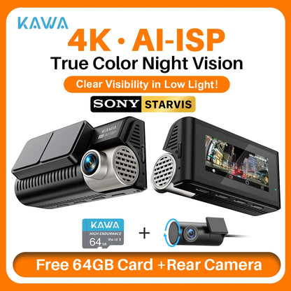 D11 Front and Rear Dash Cam 4K Wifi Car DVR GPS Video Recorder AI-ISP Color Night Vision, Sony Starvis AUTO Dual Dashcam