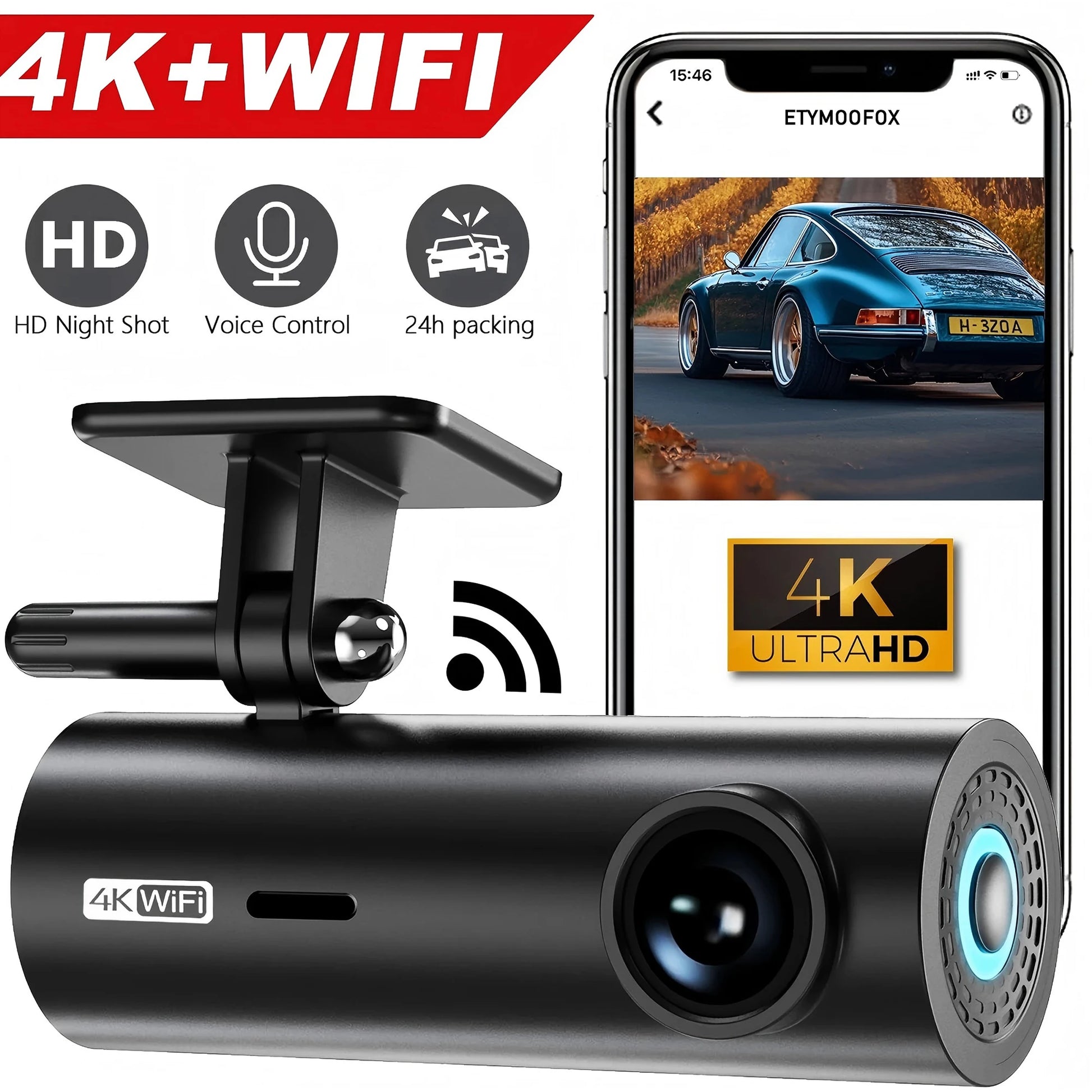 Dash Cam Auto 4K Wifi Front Camera Mini Car DVR Video Recorders Night Vision 24H Parking Monitor Surveillance Recording Camera