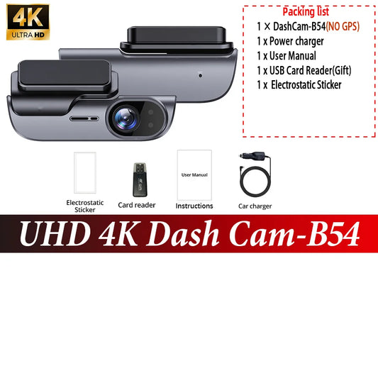 4K Car Dash Camera UHD Recording Car DVR Night Vision Video Recorder Dashcam with GPS Wi-Fi Support 24H Parking Monitoring
