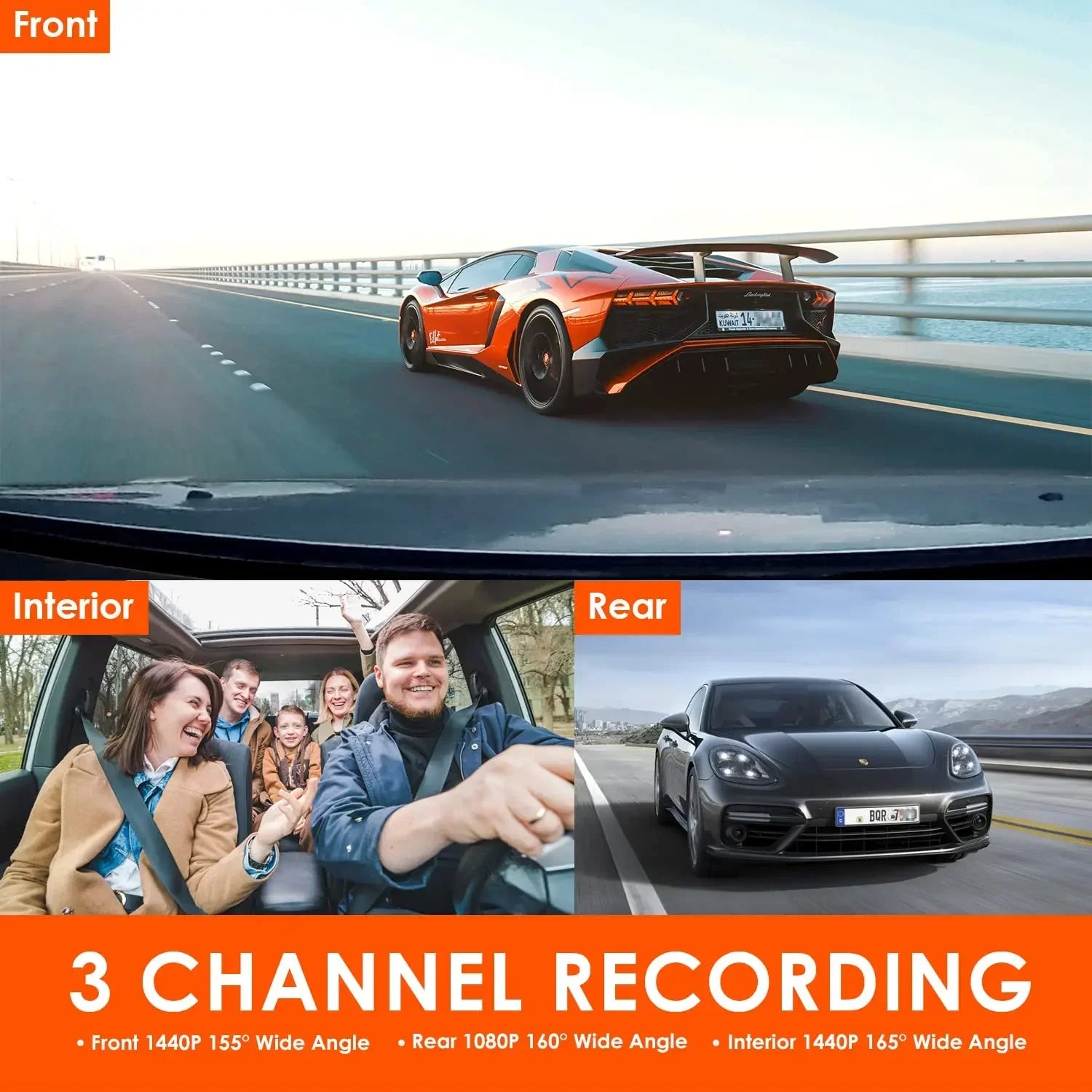 3 Channel Car DVR UHD 4K 3-Lens inside Vehicle Dash Cam Three Way Camera Dvrs Recorder Video Registrator GPS Dashcam Camcorder