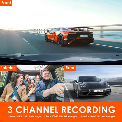 3 Channel Car DVR UHD 4K 3-Lens inside Vehicle Dash Cam Three Way Camera Dvrs Recorder Video Registrator GPS Dashcam Camcorder