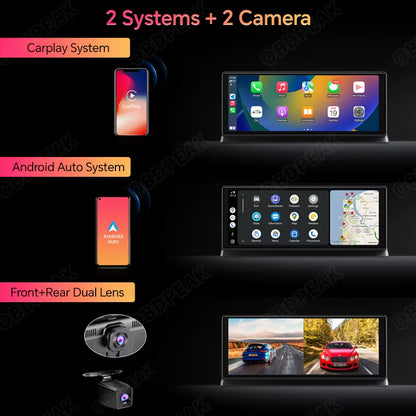 K2 Pro 11.3" Car DVR 4K Camera Wireless Carplay Android Auto Ai Screen Dash Cam Dual Len Video Recorder GPS Navigation Dashboard