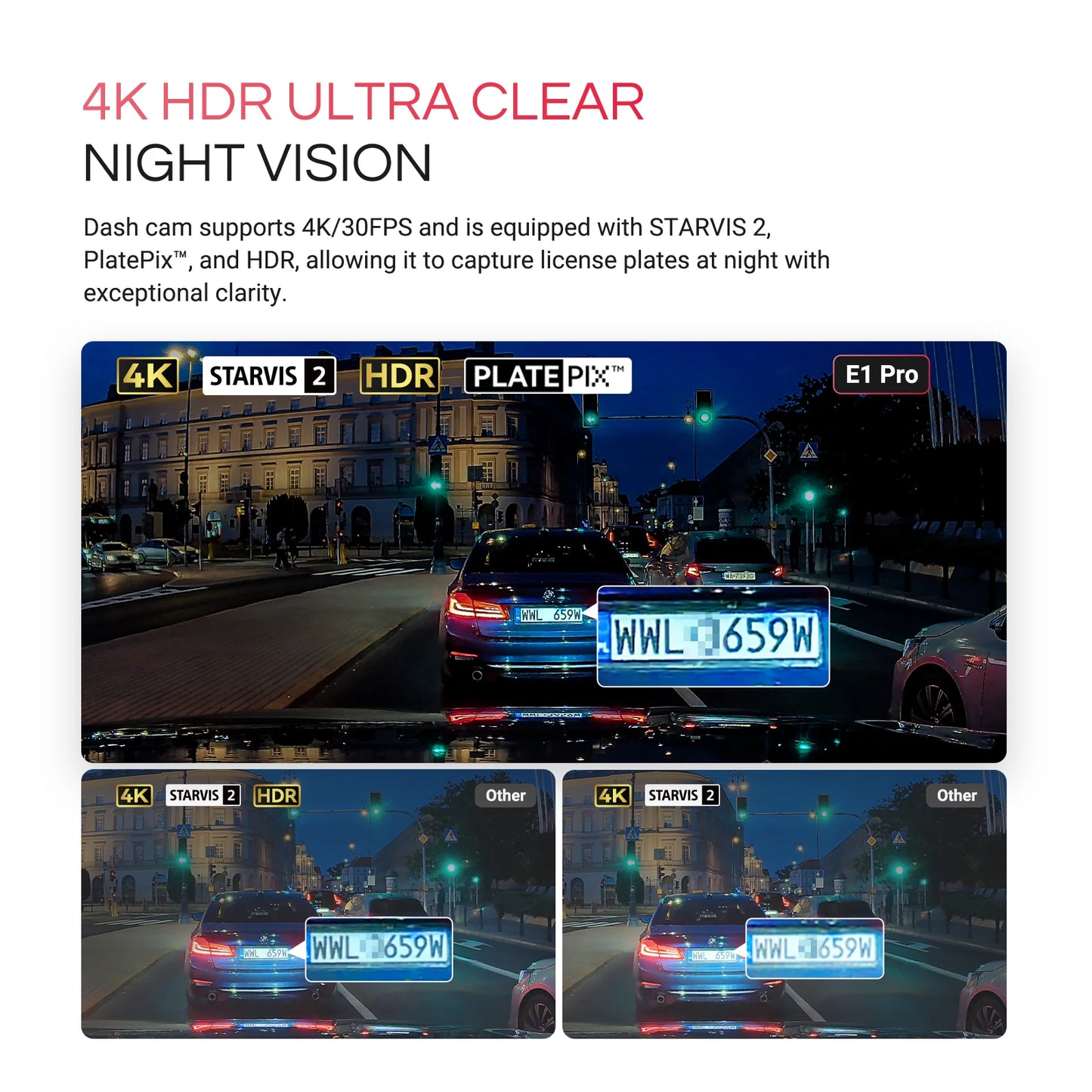 Element1 Pro 4Kmini Dashcam Front STARVIS 2 Platepix™ HDR Night Vision Built-In 5G Wifi GPS Car Dash Cam Support 1TB Ma