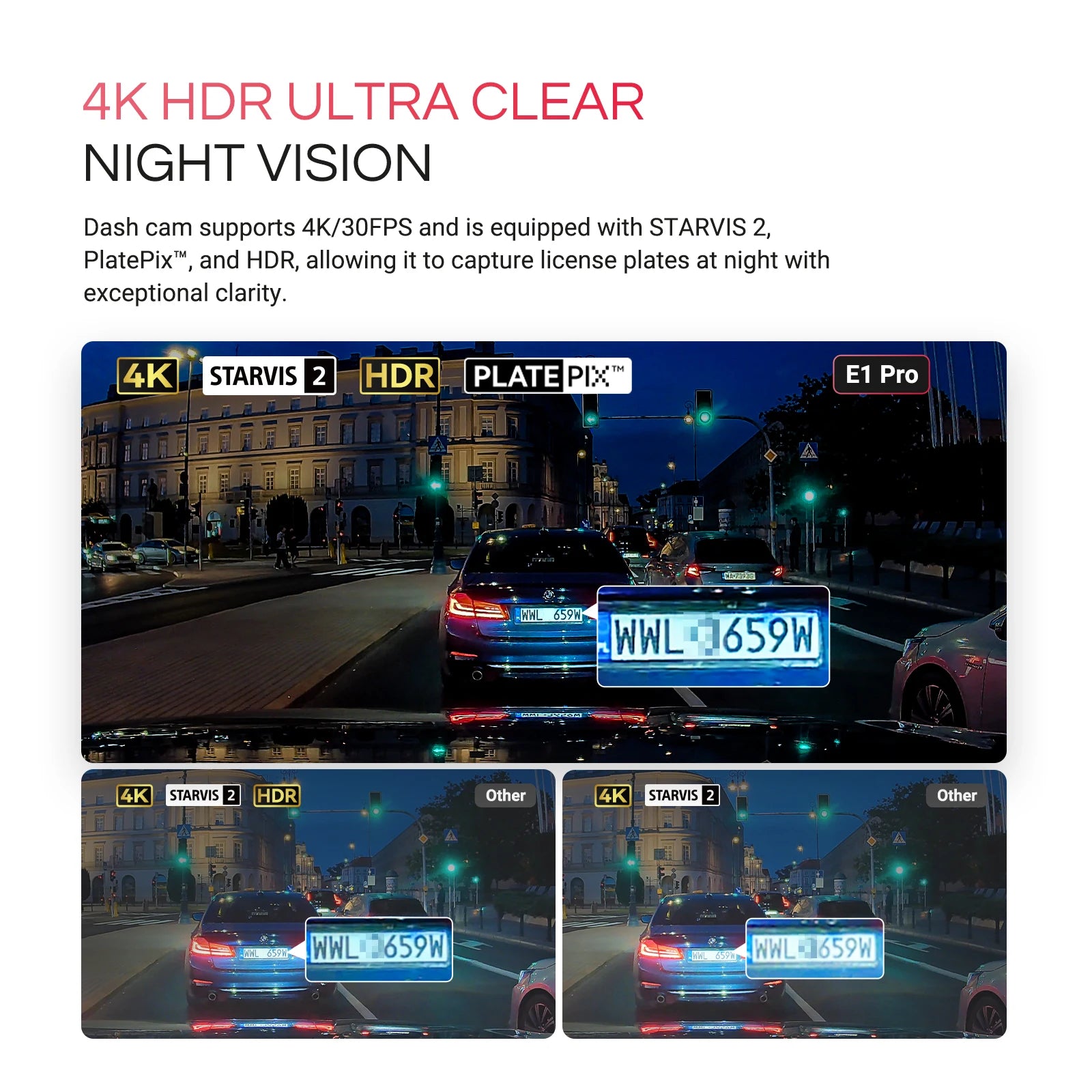 Element1 Pro 4Kmini Dashcam Front STARVIS 2 Platepix™ HDR Night Vision Built-In 5G Wifi GPS Car Dash Cam Support 1TB Ma