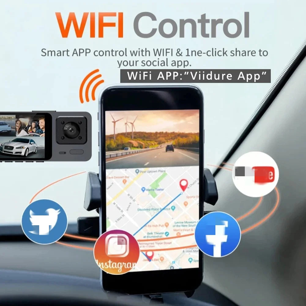 Wifi 3 Channel Car DVR HD 1080P 3-Lens inside Vehicle Dash Camthree Way Camera Dvrs Recorder Video Registrator Dashcam Camcorder