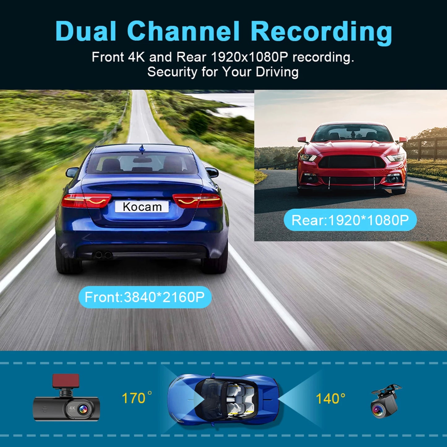 Dash Cam 4K Wifi with Night Vision 1/2 Channel Loop Recording 1.47 IPS Screen Vehicle DVR Video Recorder Support GPS 24H Parking