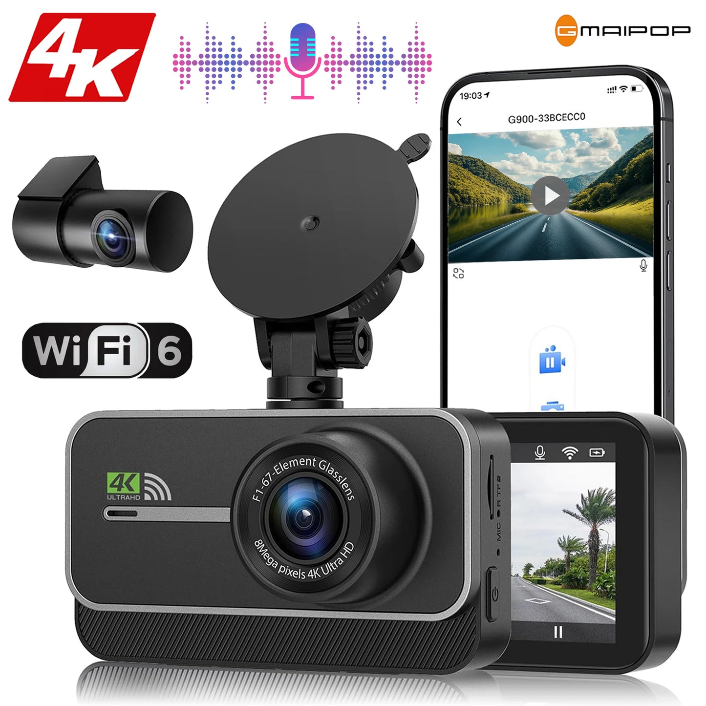 4K Wifi Dual Dash Cam Real 4K Optional Rear/ Cabin Cam Installation 3"IPS Nightvision 24H Parking Mode Dashboard Camera Recorder