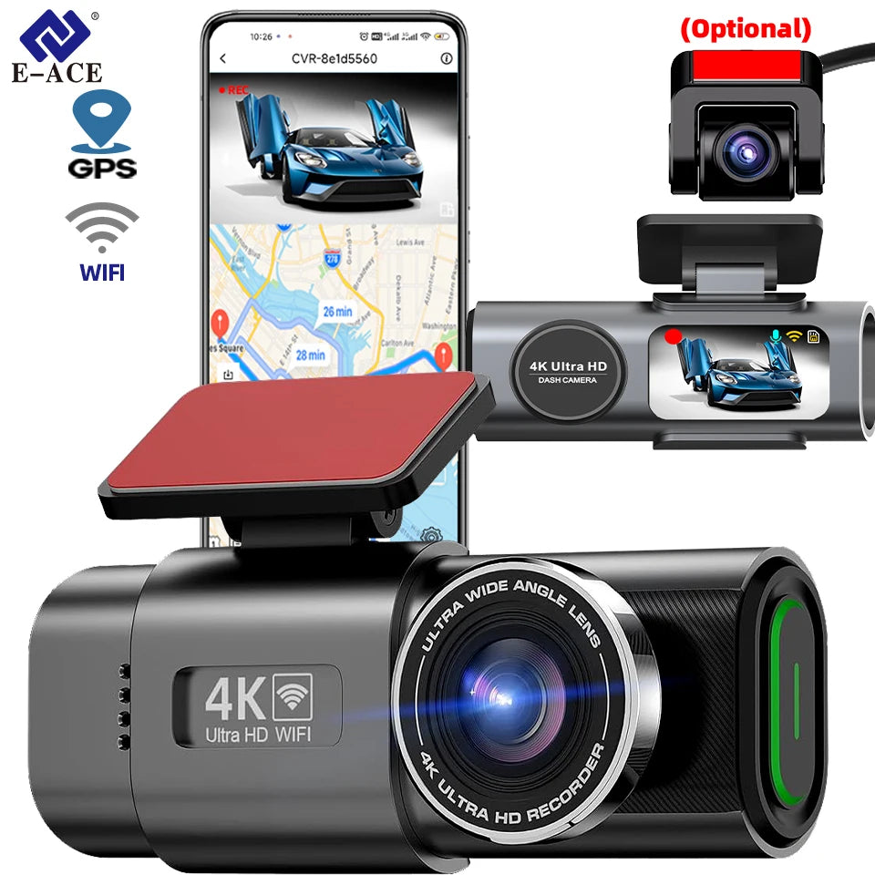 Dash Cam 4K GPS WIFI APP 24H Night Vision Mini Optional Rear Lens Dashcam Car DVR Video Recorder Camera for Car Black Box