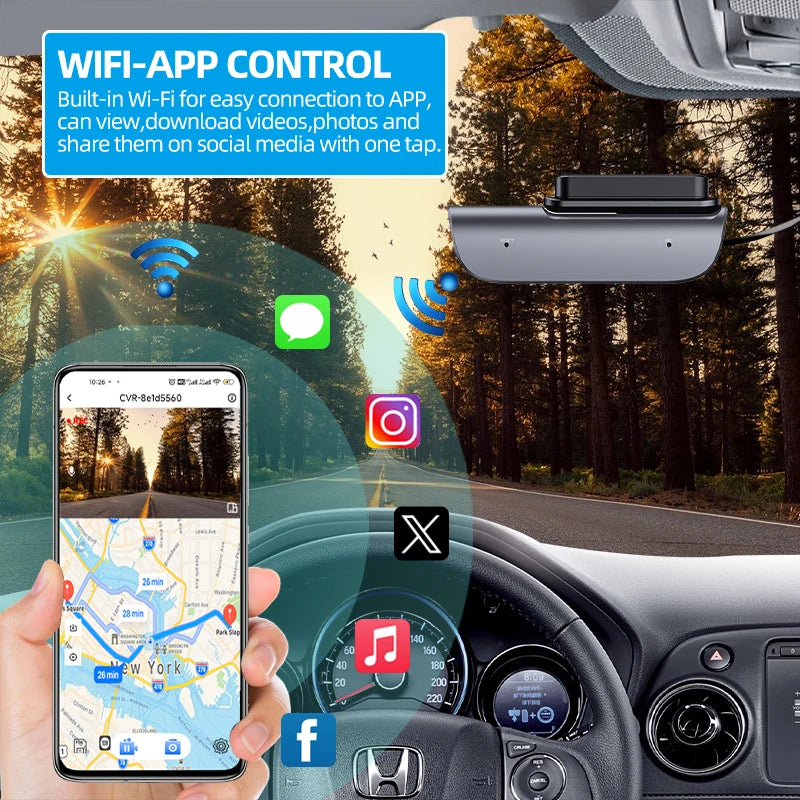 4K Car Dash Camera UHD Recording Car DVR Night Vision Video Recorder Dashcam with GPS Wi-Fi Support 24H Parking Monitoring