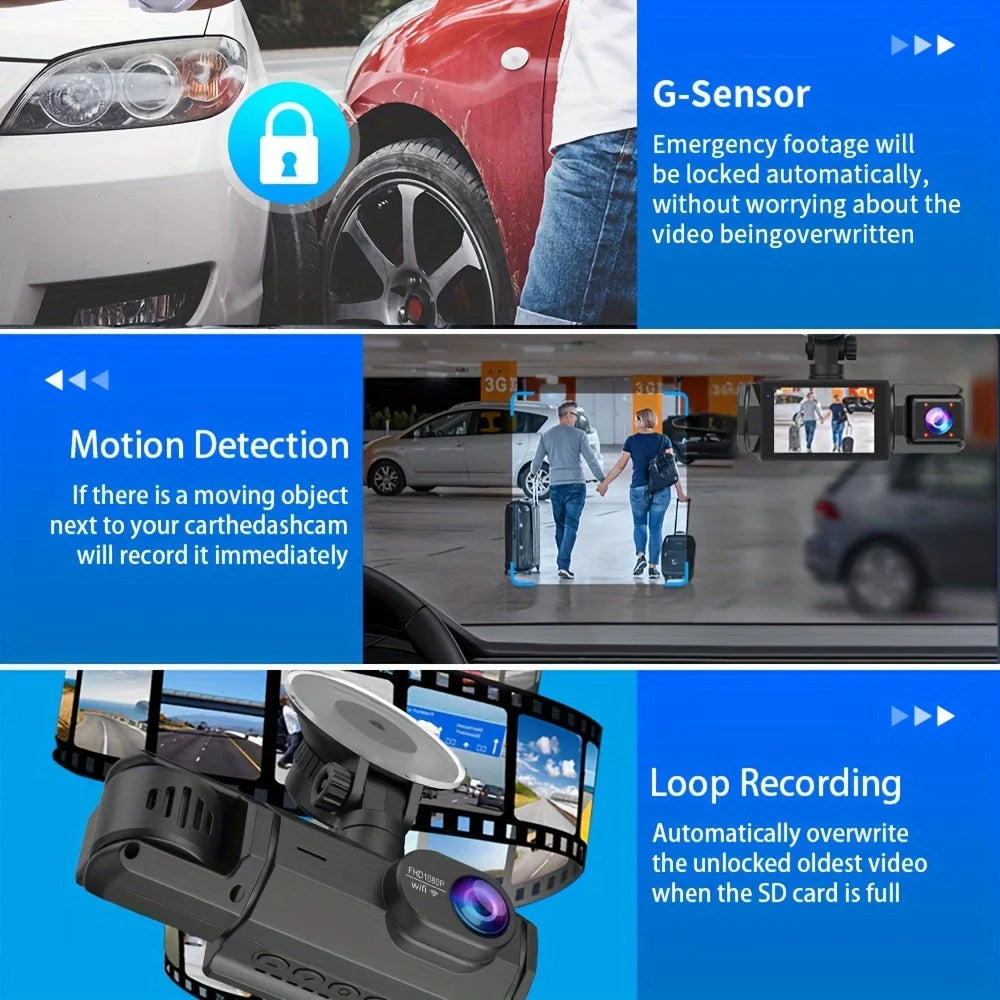 3-Channel Dash Cam WIFI CAR DVR 1080P 3-Lens inside Vehicle Dash Camthree Way Camera Dvrs Recorder Video Registrator Camcorder
