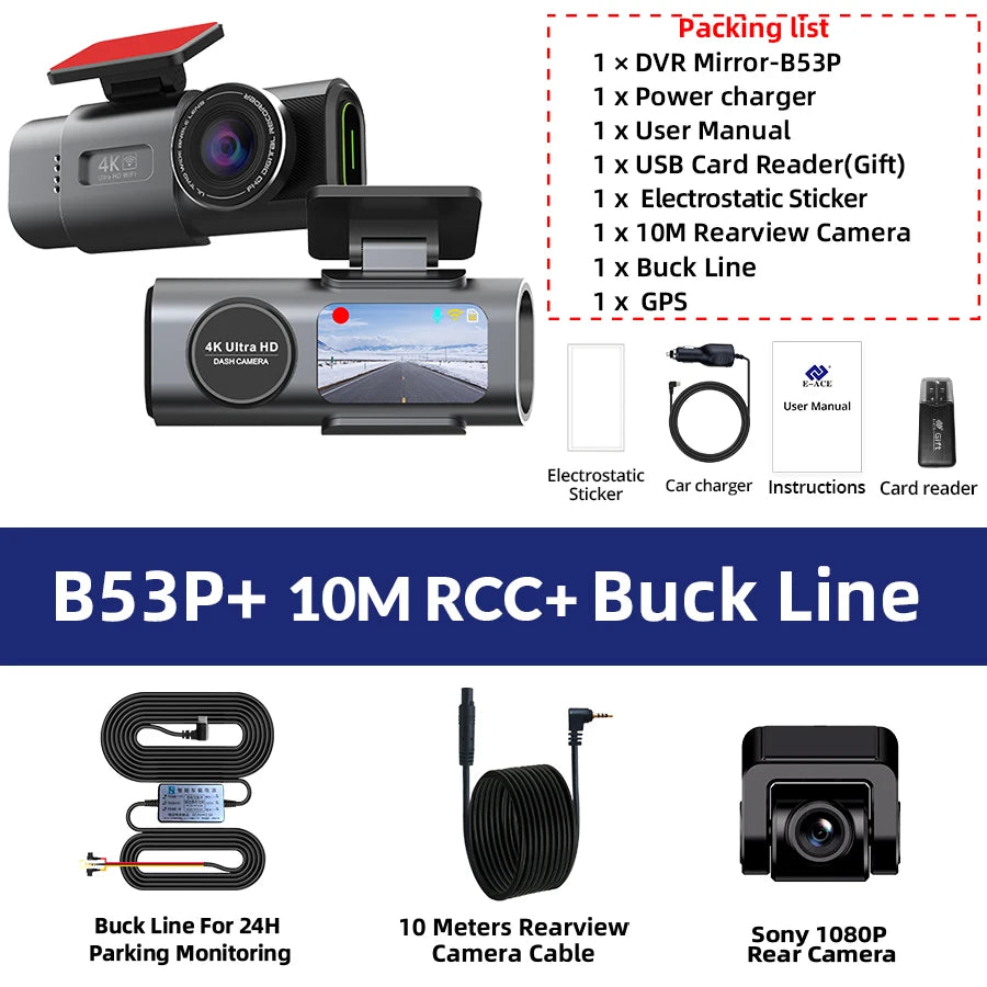 Dash Cam 4K GPS WIFI APP 24H Night Vision Mini Optional Rear Lens Dashcam Car DVR Video Recorder Camera for Car Black Box