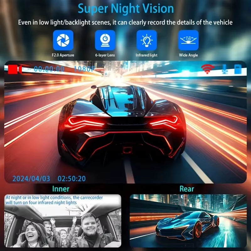 3Camera Dash Cam 2Cam Car Camera 1080P Video Recorder WIFI Car DVR Front Rear View Camera Night Vision Black Box Car Accessories