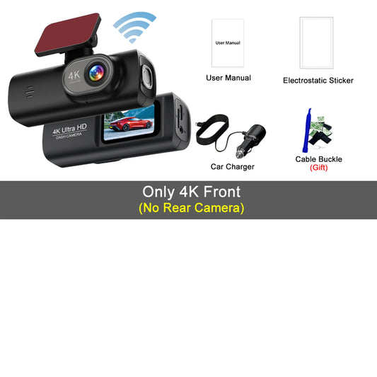 Dash Cam 4K Wifi with Night Vision 1/2 Channel Loop Recording 1.47 IPS Screen Vehicle DVR Video Recorder Support GPS 24H Parking