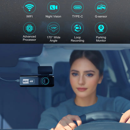 4K WIFI Dash Cam 2160P Car DVR Front and Rear Dual Lens Auto Car Camera with Night Vision G-Sensor 24H Parking Monitor