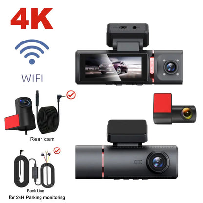 3 Channel Car DVR 4K 3-Lens Front inside Rear GPS Wifi Dash Cam DVR Recorder Video Registrator Car Camera 24H Parking Monitor