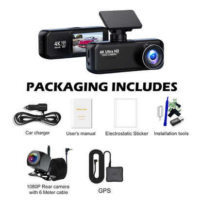 4K Dash Cam WIFI GPS Mini CAR DVR Front and Rear Dual Lens Video Recorder Black Box Night Vision 24H Parking Monitor