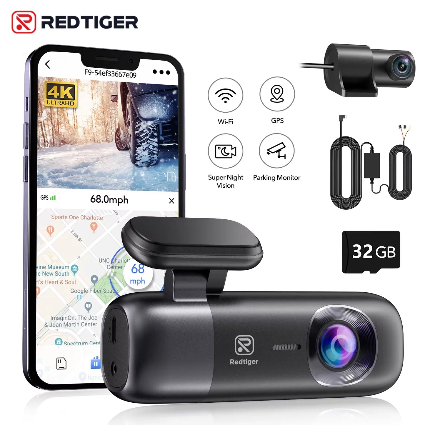 F9 Dash Cam 4K Front and Rear Wifi GPS Car Camera for Parking Mode Car Dvr for Night Vision Car Recorder by App Control