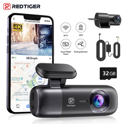 F9 Dash Cam 4K Front and Rear Wifi GPS Car Camera for Parking Mode Car Dvr for Night Vision Car Recorder by App Control