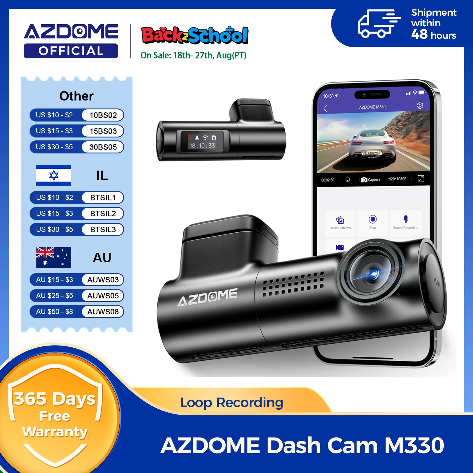 M330 Car DVR 1296P Dash Cam Smart Voice Control Wifi Free APP G-Sensor Emergency Record Parking Monitor Loop Recording
