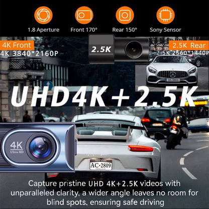 UHD 4K+2.5K Car DVR Front and Back Dash Cam Camera 5G WIFI GPS Dashcam Mini Black Box with 24H Parking Monitor Night Vision