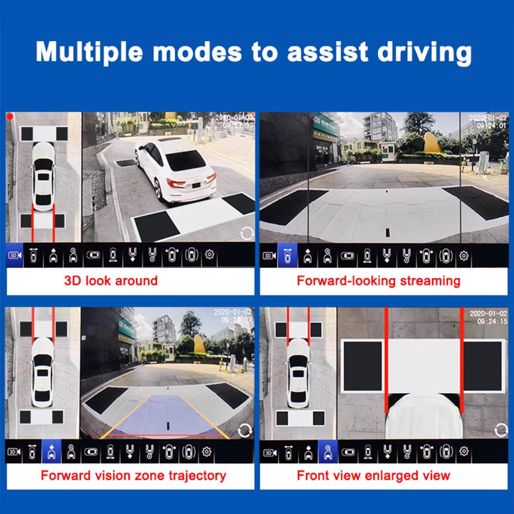 2024 New AHD 1080P 3D 360 Degree HD Bird View System Cameras Car Parking Surround View 4CH Video Recorder DVR Monitor