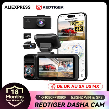 F17 4K 3 Car Cameras 5.8Ghz Wifi Dash Camera for IR Night Vision Car Dvr for Wifi Dash Cameras Built-In Gps WDR