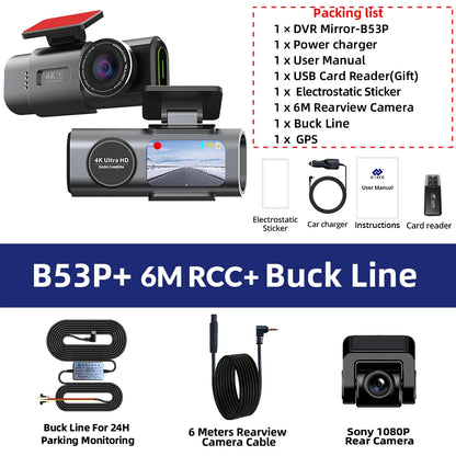Dash Cam 4K GPS WIFI APP 24H Night Vision Mini Optional Rear Lens Dashcam Car DVR Video Recorder Camera for Car Black Box