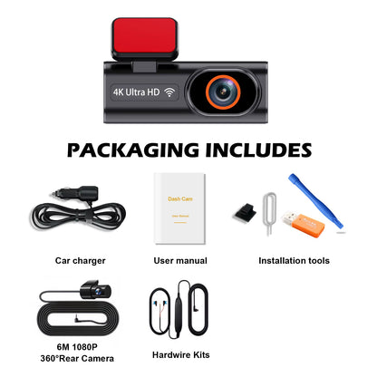 Ultra HD 4K Car Front Dash Cam Mini WIFI DVR Black Box Room with 24H Parking Monitor Night Vision,Gps/Rear View Camera Optional