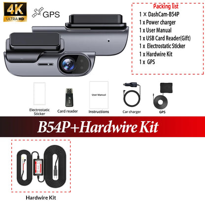 4K Car Dash Camera UHD Recording Car DVR Night Vision Video Recorder Dashcam with GPS Wi-Fi Support 24H Parking Monitoring