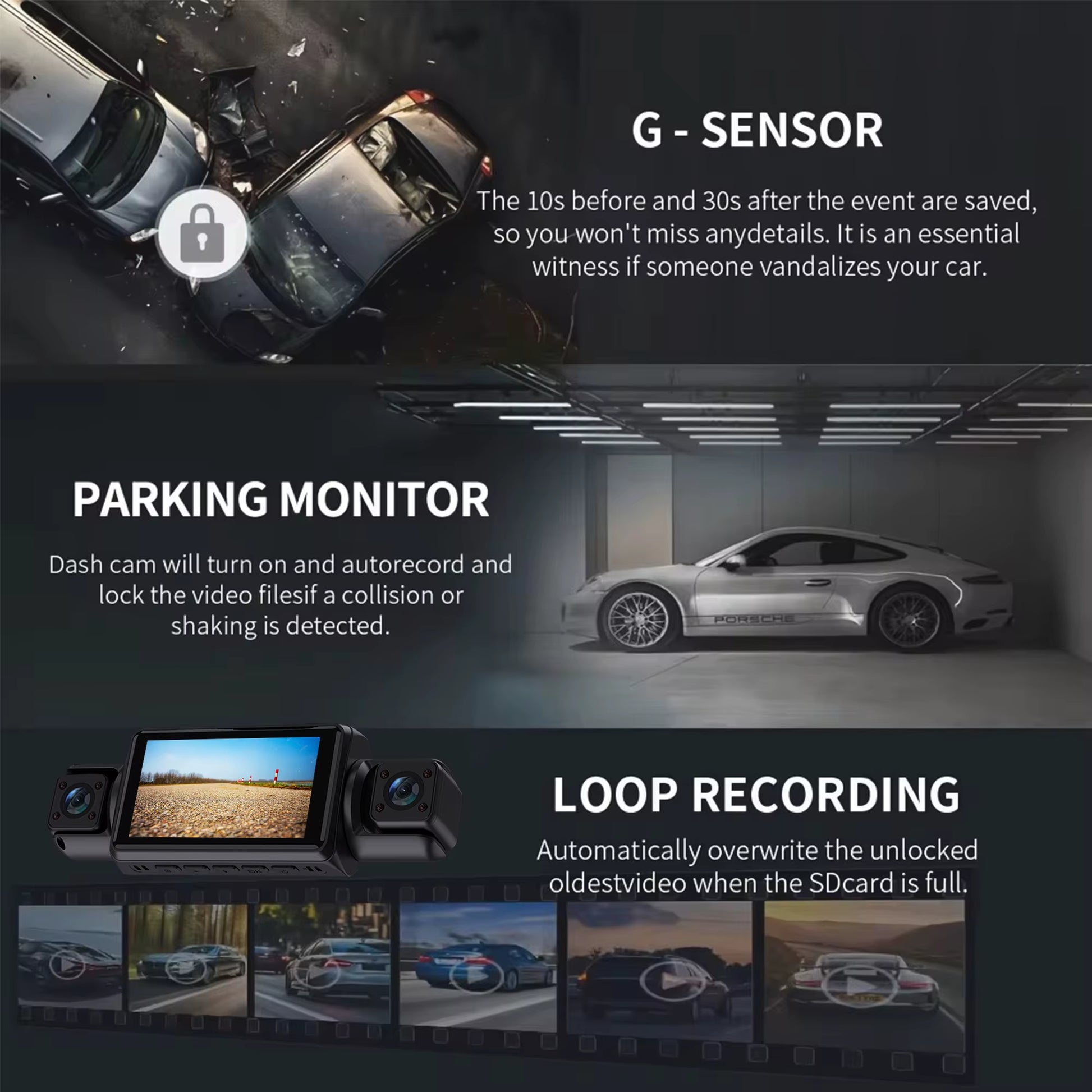 4Ch Wifi Dashcam Car Camera Black Box Driving DVR FHD 1080P Front Left Right Rear Night Vision Loop Recording Hardwire Kit