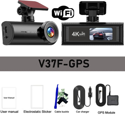 4K+1080P Dash Cam with Wifi, 170° Wide Angle, Night Vision, Loop Recording, Parking Monitor, Vehicle Camera with App Control