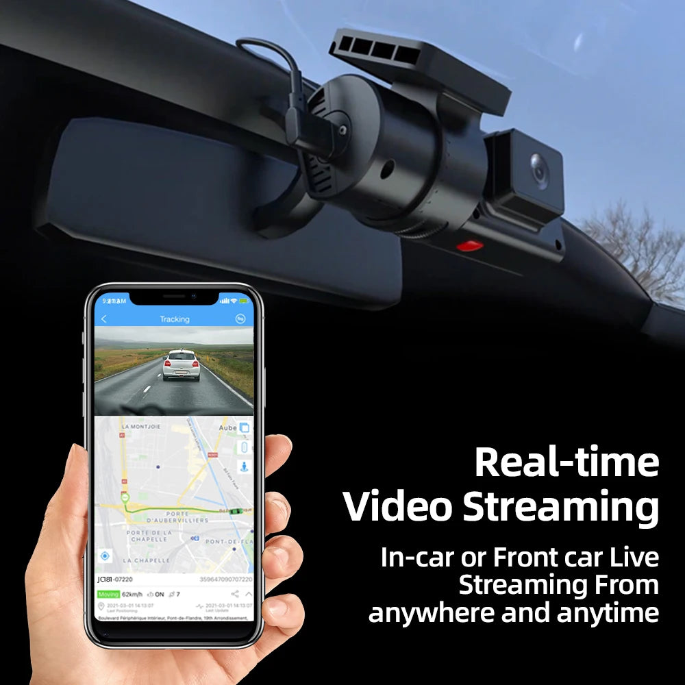 JC181 Mini 4G Car Camera with Live Stream Dual Cameras GPS Tracking Wifi Hotspot Multiple Alarms DVR Dash Cam Free APP Web