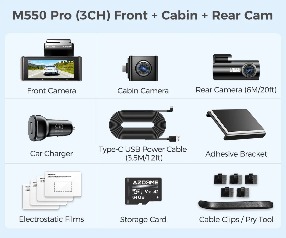 Upgrade  M550 Pro Dash Cam 4K 5.8Ghz Wi-Fi Support Interior and Rear Cam Car DVR 6 IR Night Vision Parking Monitor Dashcam