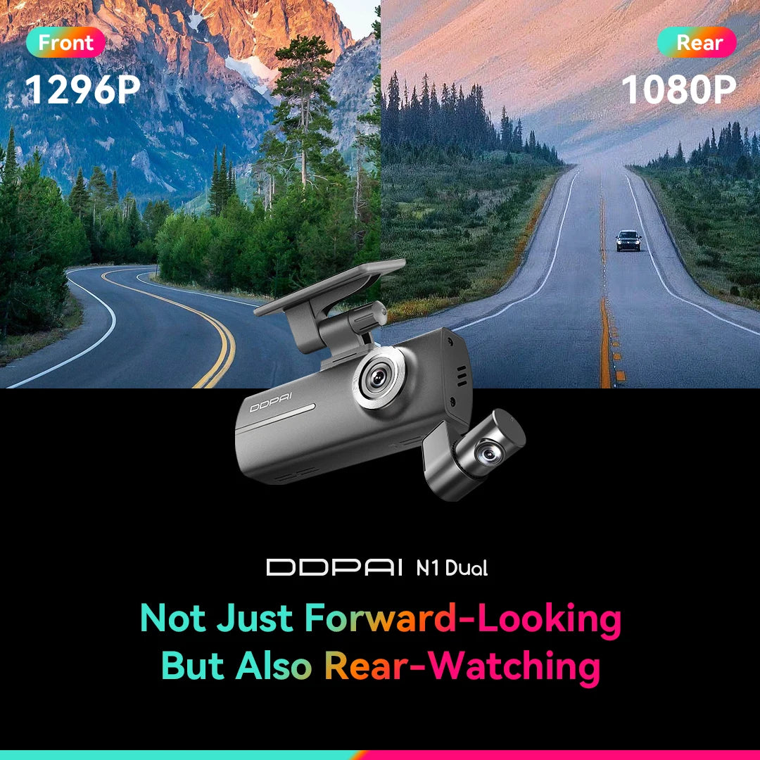 Dash Cam N1 Dual Front & Rear Recording Nightvis 1296P Dash Cam Recorder Car DVR App Control
