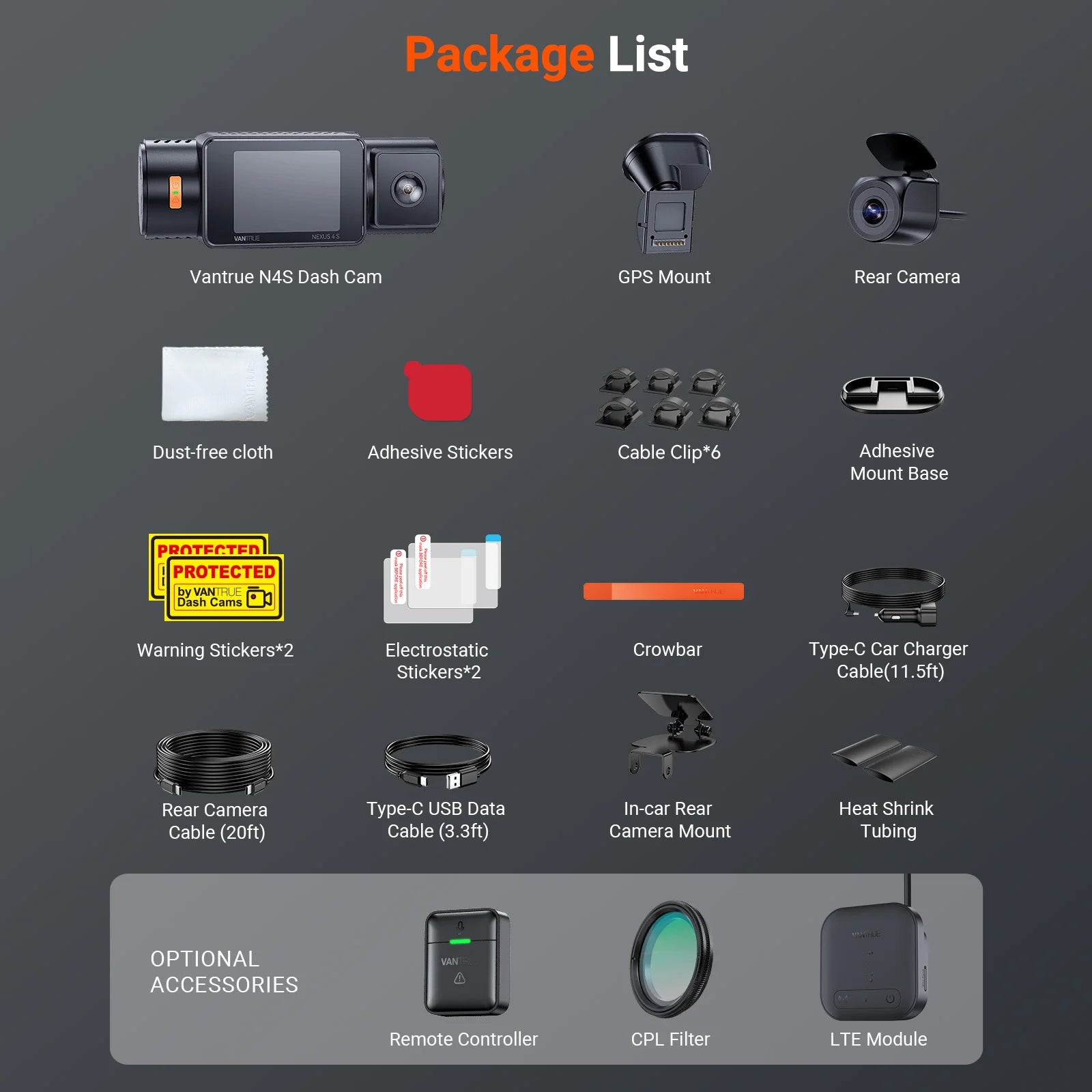 N4S 3 Channel Wifi Dashcam STARVIS 2 Platepix™ 2.7K IP67 Waterproof Rear Camera HDR IR Night Vision GPS Packing Mode