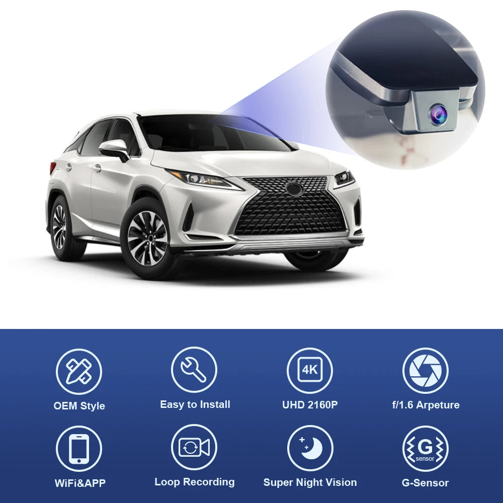 4K Dash Cam for Lexus RX 2016-2025 & RZ 2023-2025, 4K 2160P Car DVR Camera, Wifi APP Control, Wide Angle, G-Sensor